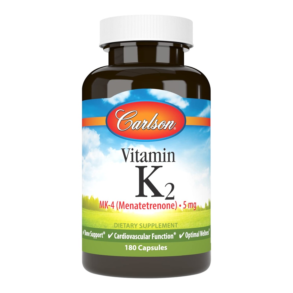 Carlson - Vitamin K2, MK-4 (Menattrenone), Vitamin K Suplemen, Bone & Heart Health, K2 Vitamin, Soy-free, Vitamin K-2, K2 Vitamin, 180 Capsules