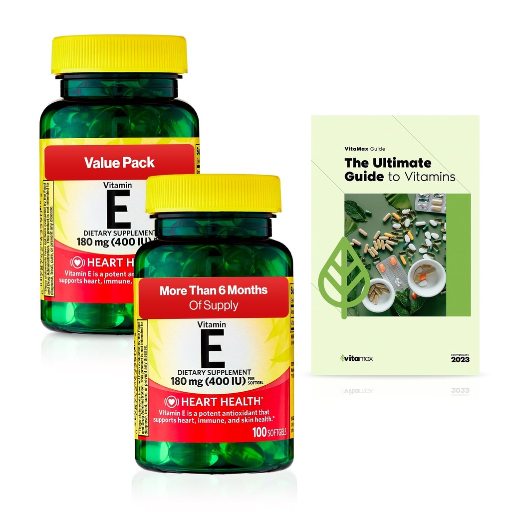 Spring Valley Vitamin E Heart Dieter Suflet, 180 mg (400 IU), 200 Cacah, 2 - Pack + Exclusive VitaMax Panduan (3 Item)