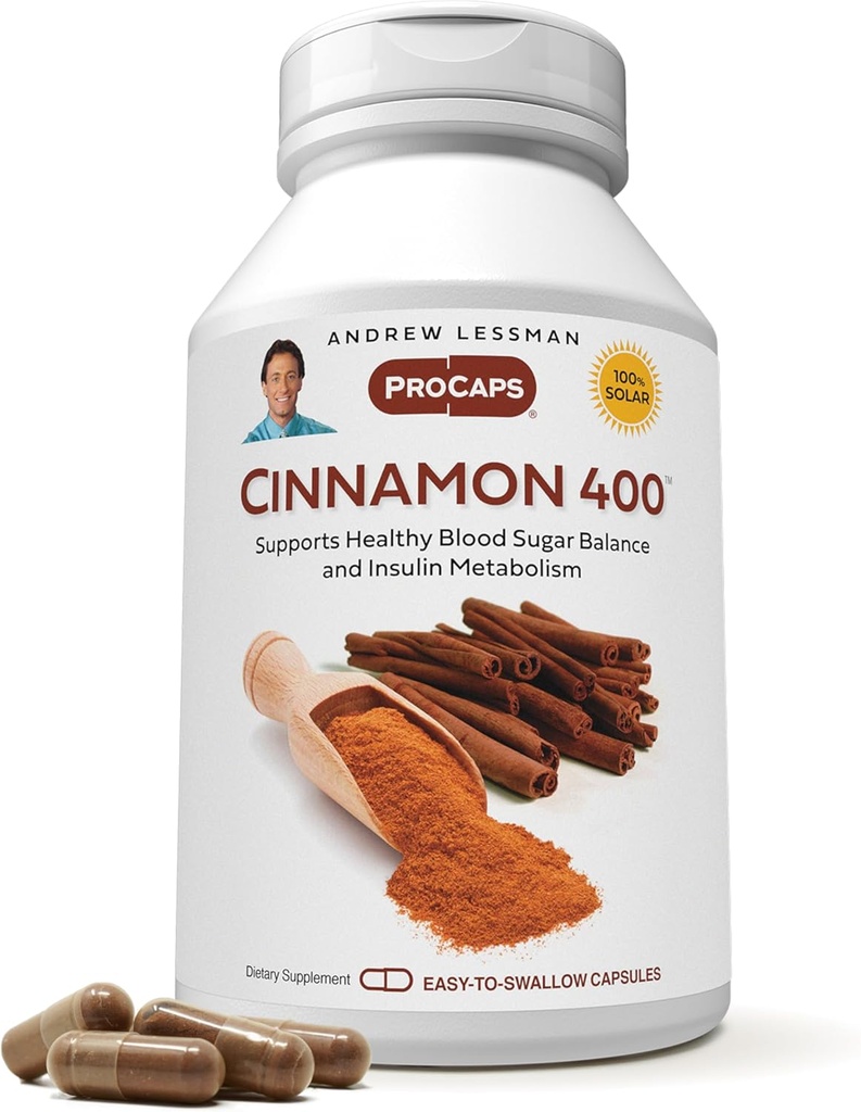 ANDREW LESSMAN Cinnamon 400mg - 240 Capsules - Potensi Tinggi, Ekstrak Standardisasi. Tidak ada Addonist. Kecil Mudah untuk menelan Kapsul