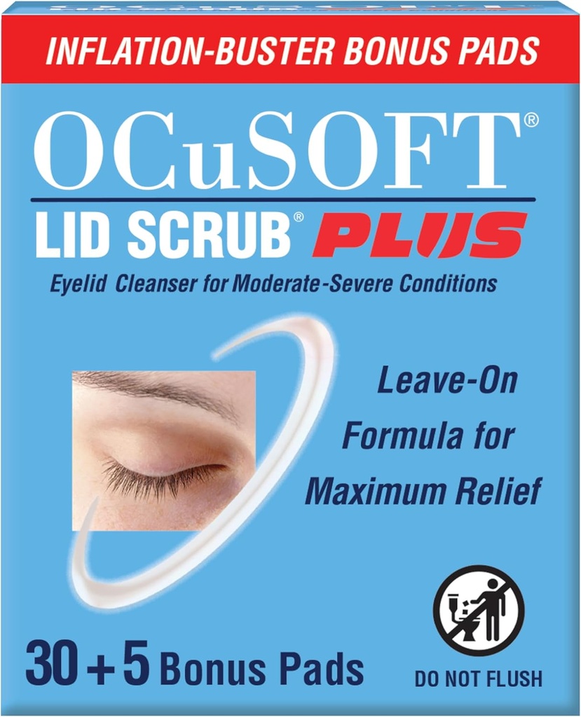 OCuSOFT Lid Scrub PLUS 35-Pre- Moistened Leave- Pada Eyelid Wipes untuk Moderate untuk Kondisi Dalam - Moisturizing Eyelid Cleanser untuk Maximum Relief - 35 Count