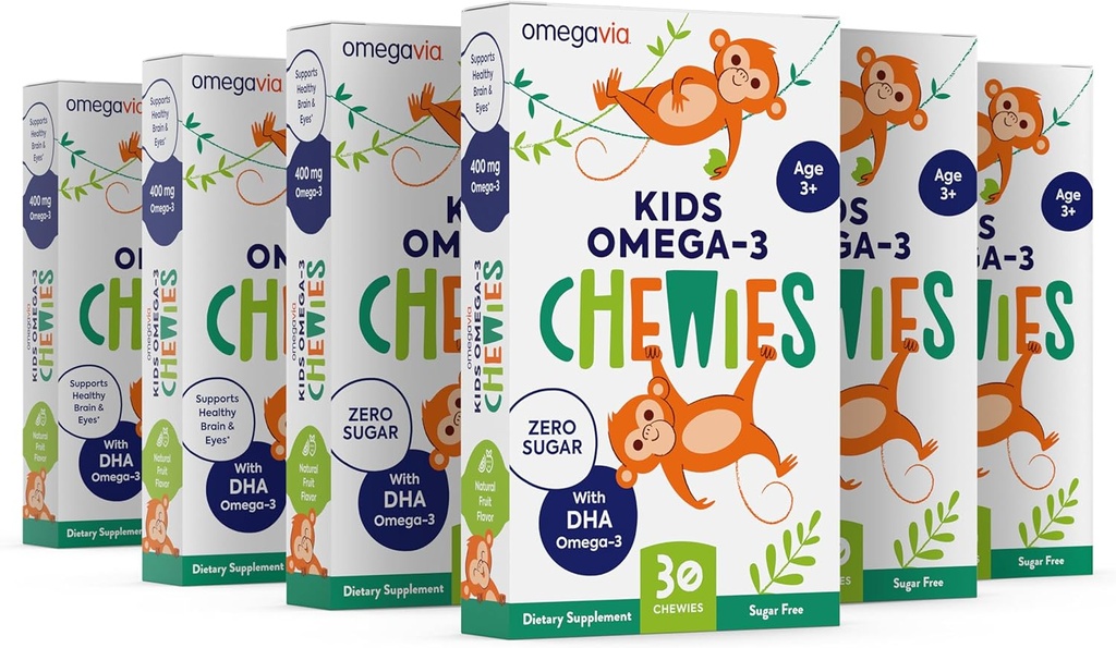 Omega 3 Gummies - Ultra- High DHA Chewable Gel Gummy - for Kids Supports Brain & Eye Health - Sugar- Free Natural Fruit Flavor - Anak Omega 3 Fish Oil Gummies (6 Pack)