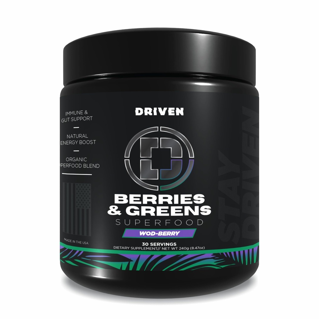 Didorong B & G Berries & Hijau Bubuk Superfood, 30 Hamba - Tanaman Organik - berbasis Formula dengan Enzymes Progrency & Digetical -Supports Recovery, Healthy Divalry, dan Immune Fungsi