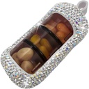 Bling Pill Organizer - Lucu dan Compact Pill Box untuk Purse - Stlish Pill Case dengan Sparkling Design - Traveler Medicine Holder -Out Design Pill Organizer (Silver)