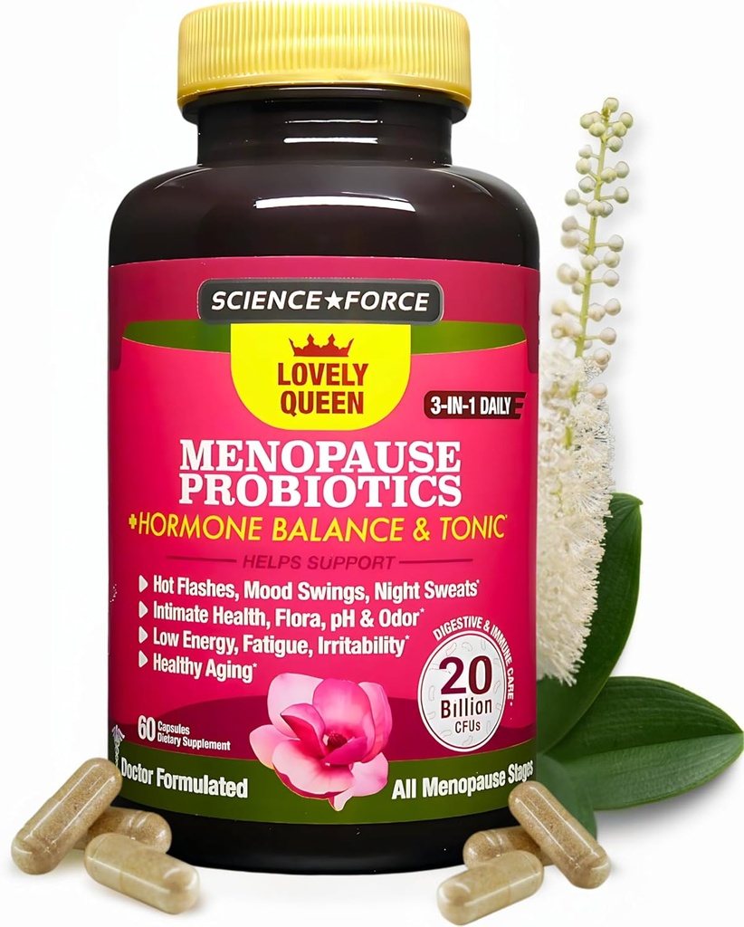 Suplemen Menopause + Hormone Balance + Weight Management, Hot Flashes, Mood Swings, Vaginal Health & Dryness & Dryness 124; Black Cohosh, Dong Quai, Ashwagandha + Proseption, Woman Suplemen, 60