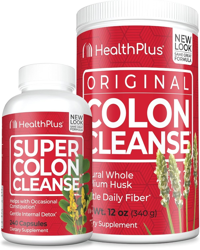Health Plus Super Colon Cleanse (240 Capsules) & Colon Cleanse (12 Ounces / 48 Servis) Bundle