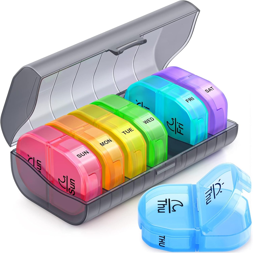 Weekly Pill Organizer 2 Times sehari, ZIKEE AM PM Pill Box dengan 7 Detacrible Pill Case, BPA- Free & Portable 7 Day Pill Organizer dengan Penyimpanan Besar untuk Menahan Obat, Vitamin dan Oil Ikan