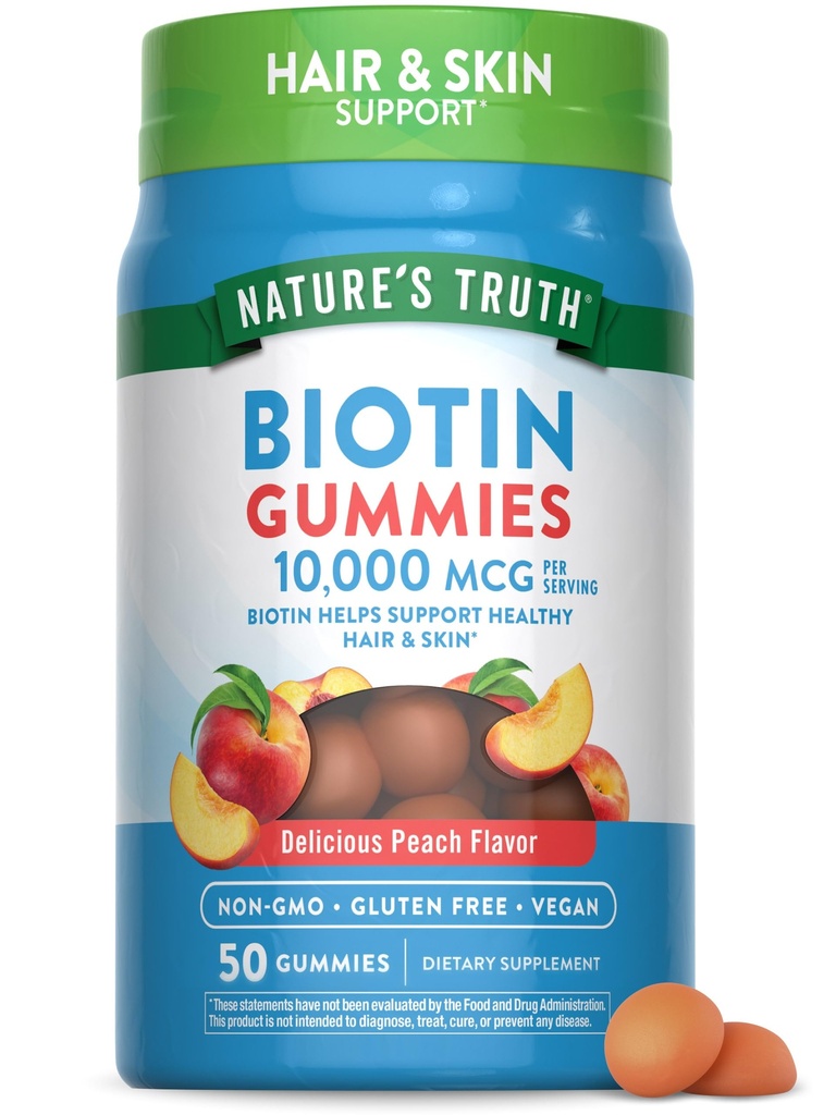 Nature 's Truth Biotin Gummies 124; 1000mcg 124; 50 Count 124; Vegan, Non-GMO & Gluten Free Suppplemen 124; Peach Flavor