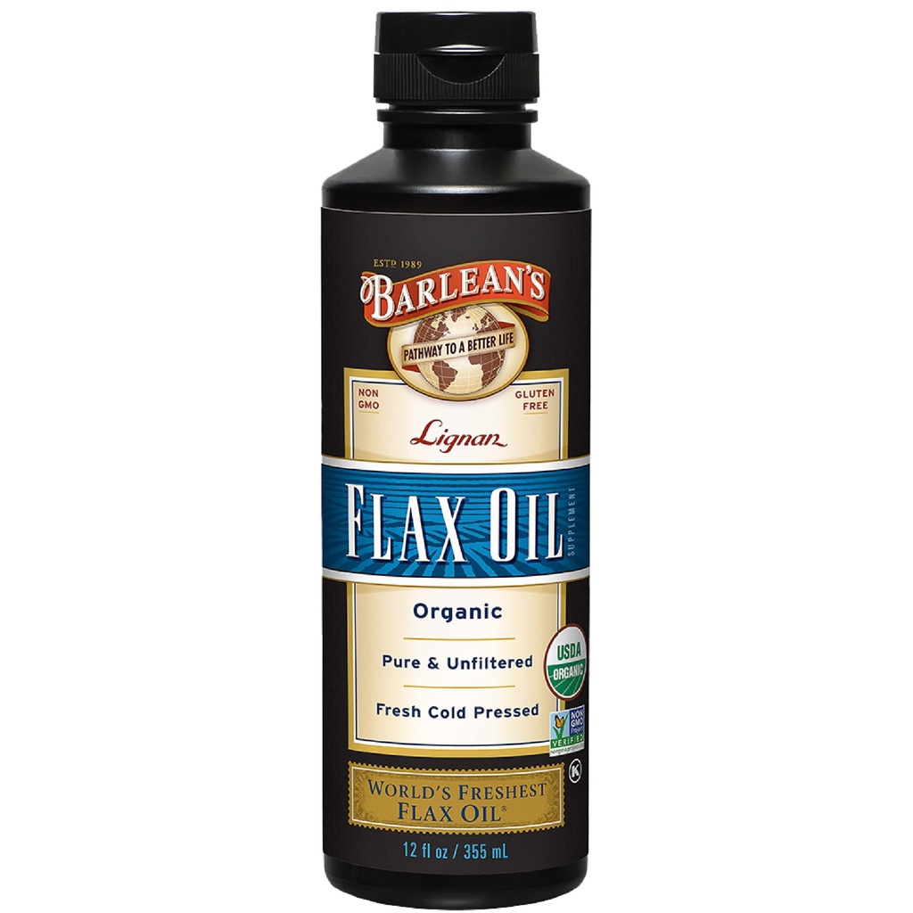 Barlean 's Organic Lignan Flaxseed Oil Liquid Suplement dari Seeds Dingin Menekan Flax, 7.230 mg ALA Omega- 3 Acids Gendut untuk Rambut Sehat, Kulit, dan Mata, Gluten Bebas, 12 oz