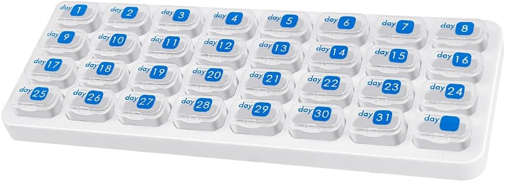 Monthly Pill Organizer, Large Travel Pill Box 31 Day, Daily Pill Case, Pill Hoder Container for Vitamin, Medicine, Suplemen, Fish Oil, Clear