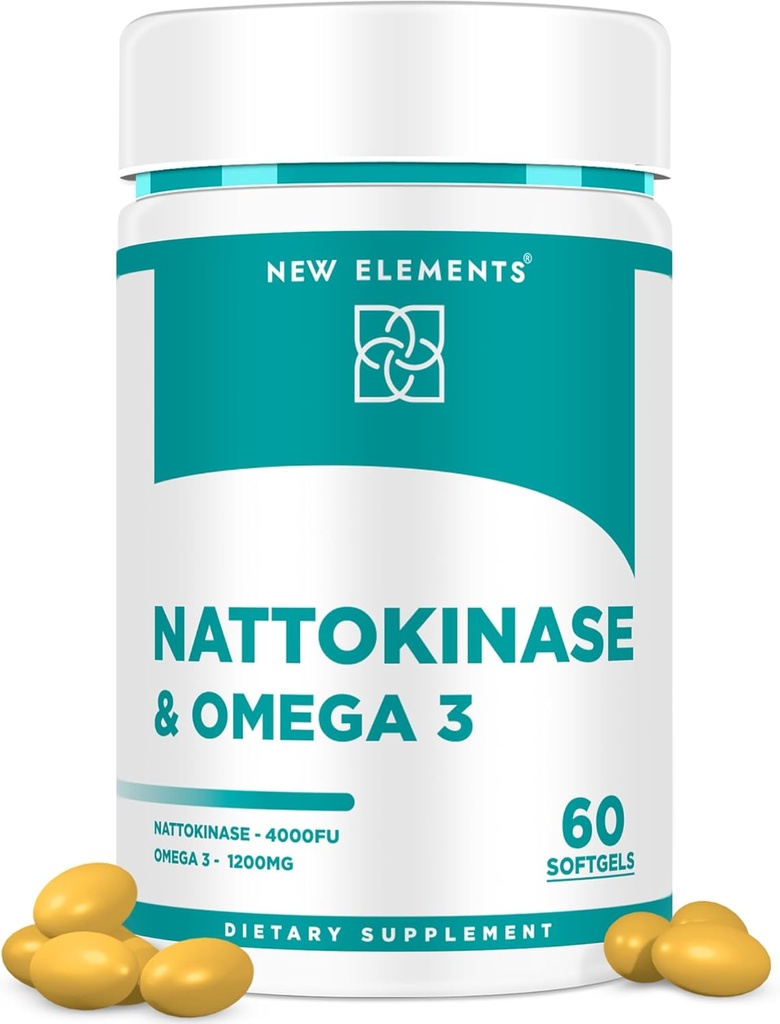 Omega 3 Minyak Ikan 1200 mg dengan Suplemen Nattokinase 4000 FU Organik 124; DHA 124; EPA 124; Nattokinase Derived dari Jepang Natto 124; Cardiovascular dan Sircular Dukungan Kesehatan 124; Dukungan Jantung 124; 60 Softgeels