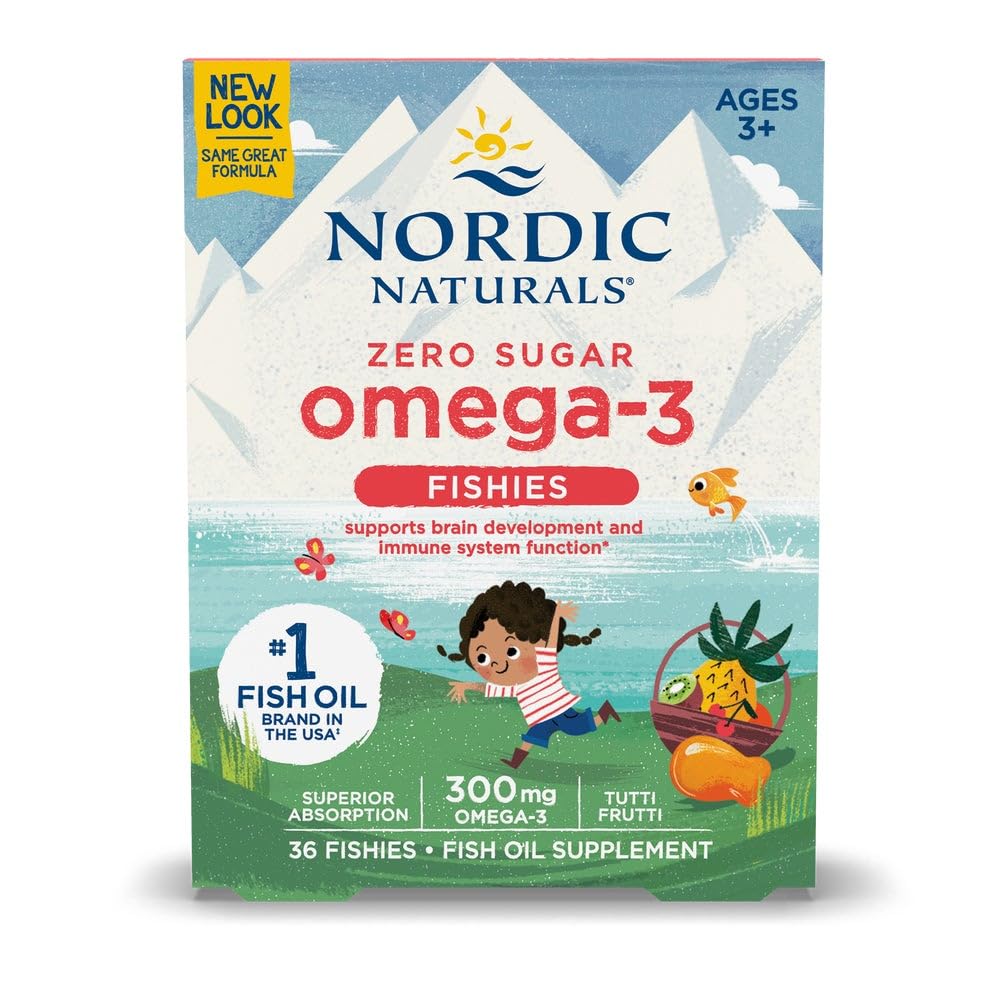 Nordic Nordic Omega-3 Fishies, Tutti Frutti - 36 Fishies - 300 mg Total Omega- 3 dengan EPA & DHA - Otak sehat, Mood, Sistem Kelahiran & Imune - Non-GMO - 36 Servis