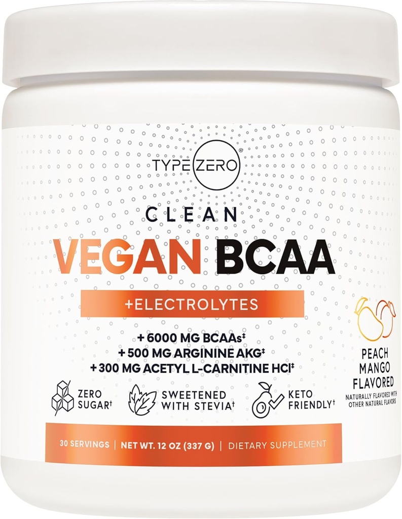 Vegan Bersih Ultra BCAA Powder + Electrolytes (Peach Mango 14; 6G) 2: 1: 1 Sugar-Free / No Sucralosa BCAas Acids Suplemen Tambahan Perempuan / Pria - BiCAA Vegan Terbaik Amino Acids Setelah Pasca Pemulihan