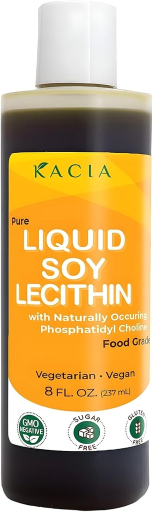 Kacia Pure Soy Lecithin Liquid 124; Vegan Lesit Lecithin 8 oz 124; Natural Food Emulsifier & Stabilizer for Baked Goods & Chomadolates 124; Lesit Soy Moisturize di Skin & Hair Cosmetics Creation