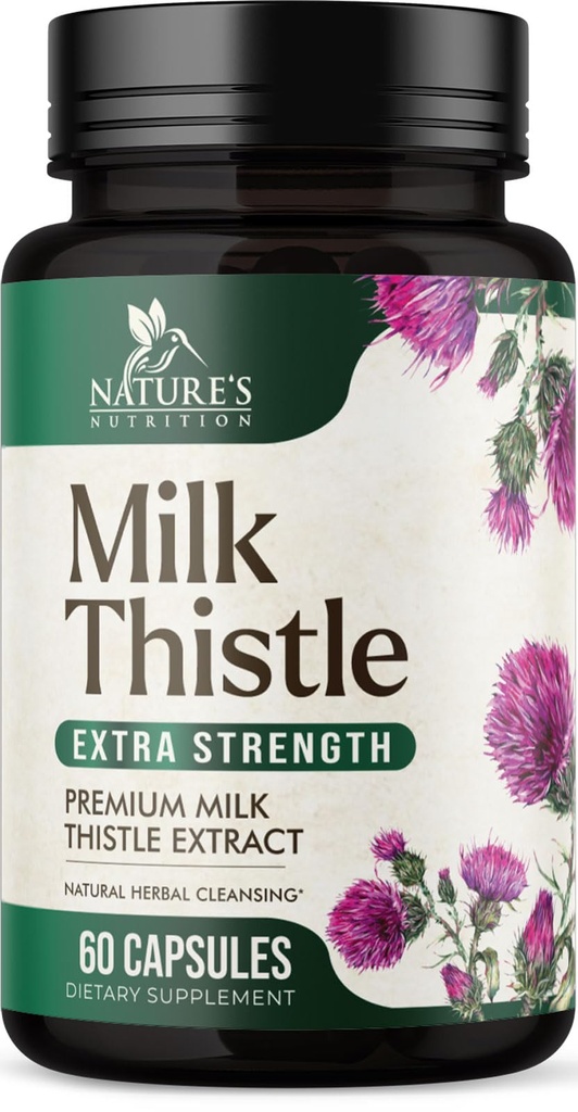 Milk Thistle Extract 1000mg - Liver Cleanse Detox & Repair Formula dengan Ekstrak Dandelion - Herbal Liver Suplemen - Nature 's Milk Thistle w / Silymarin Marianum, Support Liver Health - 60 Capsules