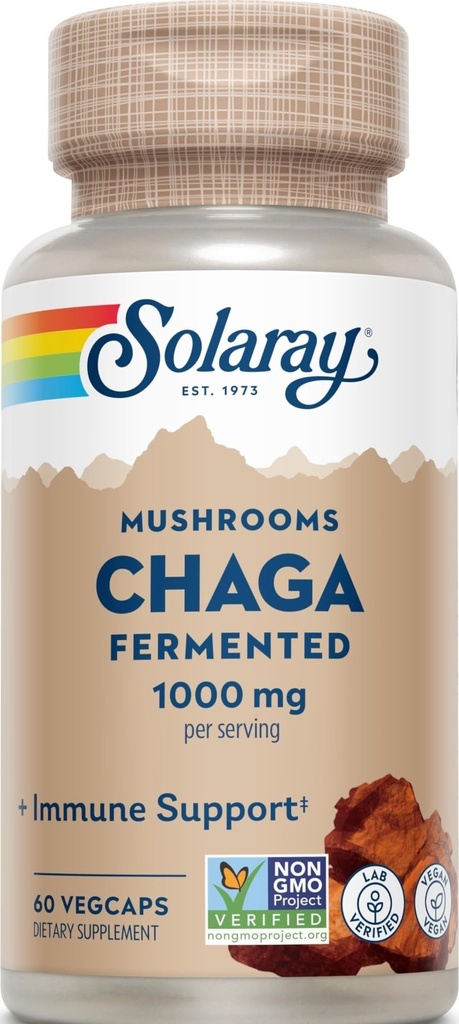 SOLARAY Fermentasi Chaga Jamur 1000 mg 124; Fungsi Ammune Sehat Mendukung 124; 30 Servings Alasan 124; 60 Vegan Caps