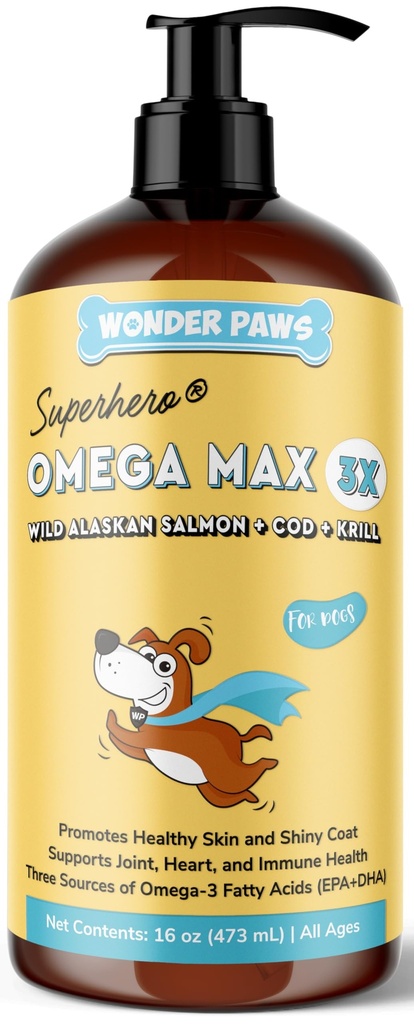 Wonder Paws Fish Oil for Dogs - Omega 3 for Dogs from Alaska Salmon, Cod & Krill Oil - EPA DHA Fatty Acids - Kurang Shedding & Itching