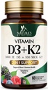 Vitamin D3 K2 Tambahan £124; 5000 IU D3 + K2 100 mcg 14; MK-7 K2 dengan Vitamin D 124; Mendukung Imune, Heart, Teeth & Bone Health - Alam Mudah untuk Chew, VIT D3 K2, Non-GMO, Tasty Berry Flavor - 60 tablet