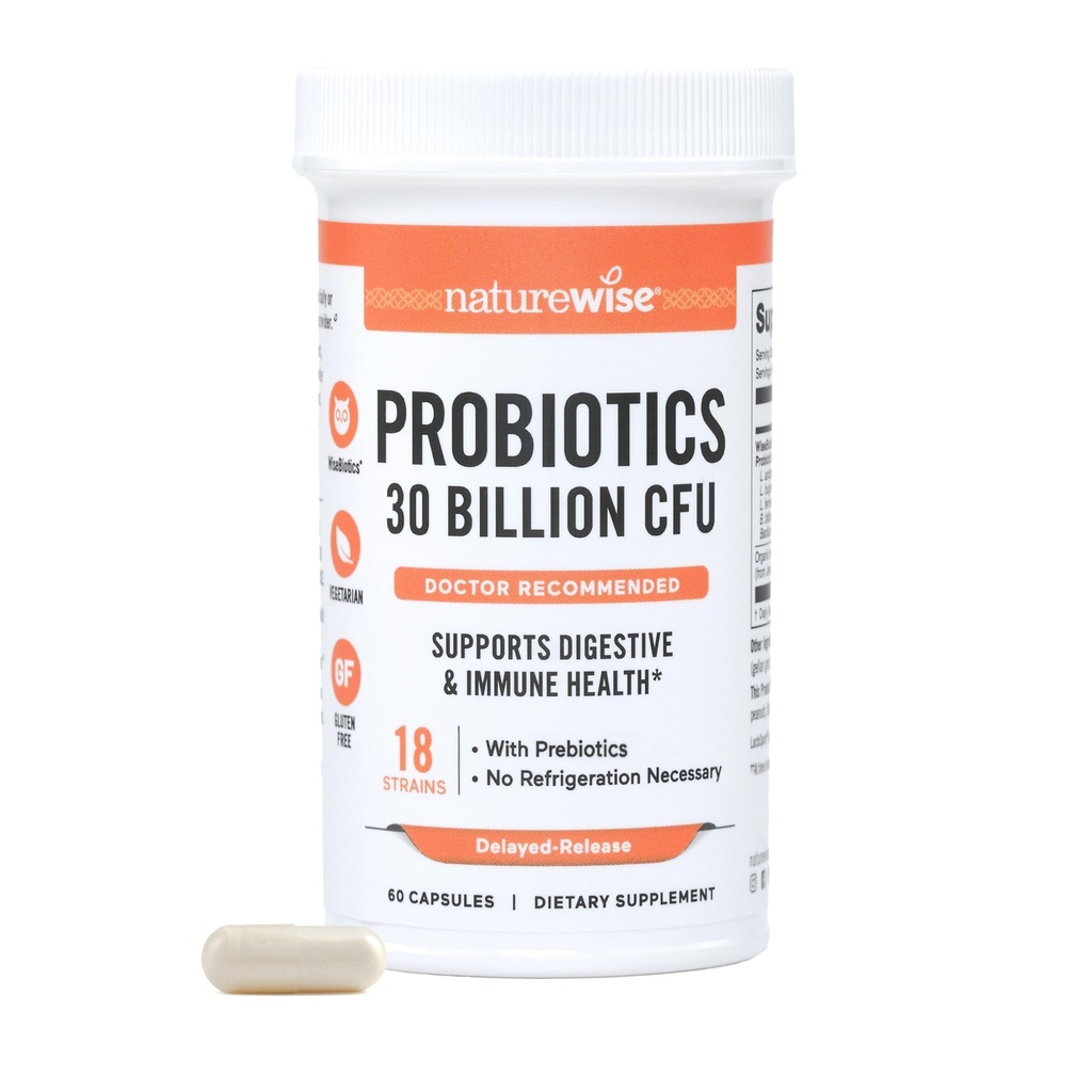 NatureWise Max Progories for Women & Men - 30 Milyar CFU 18 Strains With Pregrance - For Gut & Digetical Health - Delayed- Rilis Kapsules, Gluten Free - 60 Capsules [2- Bulan Supply]