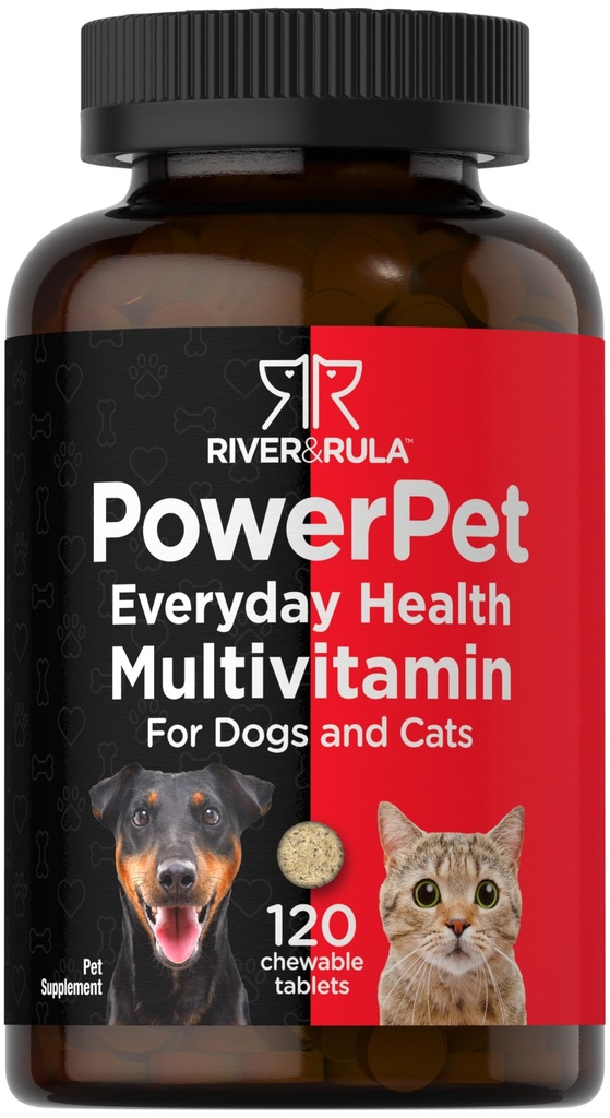 Horbach Multivitamin for Dogs and Cats 124; 120 Chewable Tablet 12.4; Pet Health Suppplemen; Non-GMO & Gluten Free 124; by River & RULA
