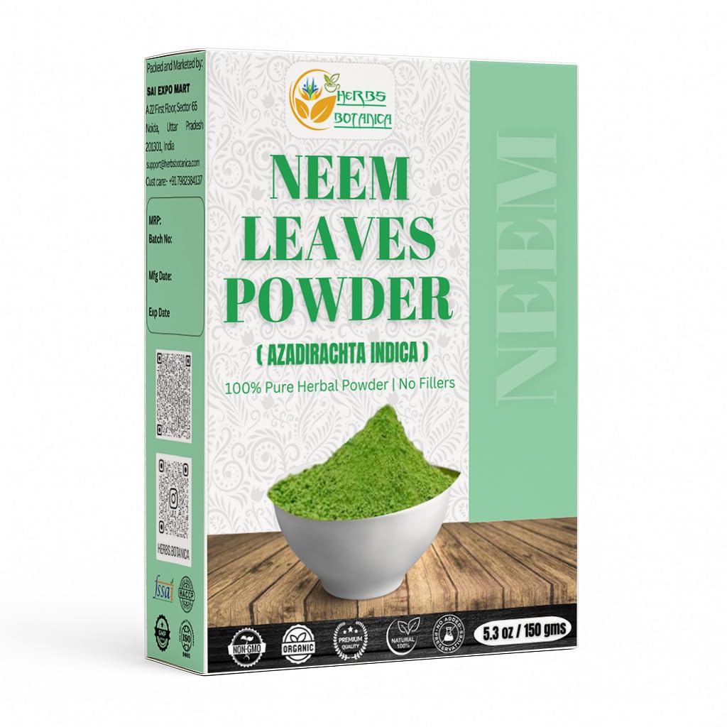 Herbs Botanica Neem Powder for Hair Growth, Skin Care & Detox Wildwore Neem Leaves Powder for Immune System Duption, Digetical Health 5.3 oz