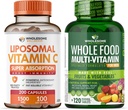 Whyesome Wellness Lipomal Vitamin C Capsules (200 Pills 1500mg Buffered) Absorpsi Tinggi + Food Multivitamin untuk Pria - Natural Multi Vitamin, Mineral, Organik Ekstraksi Bundle