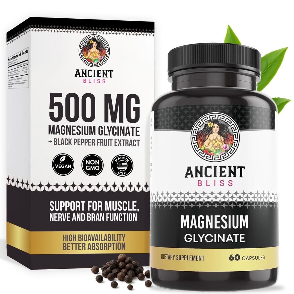 Kebahagiaan Kuno Magnesium Glycinate untuk Muscles & Nerves, Digetical & Ammune Tambahan Dukungan, Magnesium Tambahan Perempuan & Men (60 Kapsul)