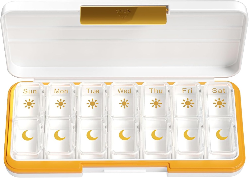 Zoksi Am Pill Organizer 7 Day, Weekly Pill Box 2 Kali sehari, Medicine Pill Organizer dengan Kompartemen Terpisah, Case Travel Dispenser untuk Vitamin, Fish Oils, Medicine (White)