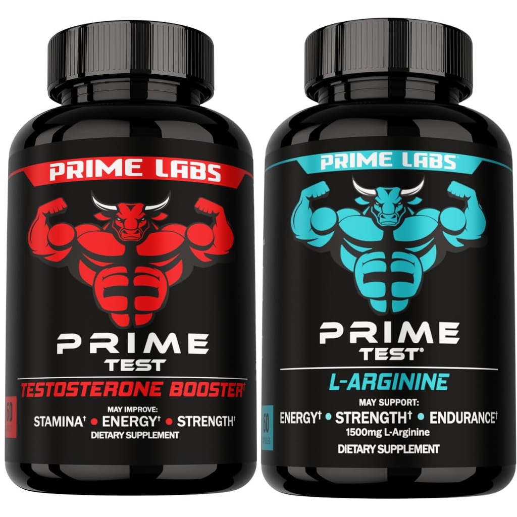 Prime Labs Prime Testosterone Booster + L Arginine Nitric Oxide Capsules - 60 Count Setiap