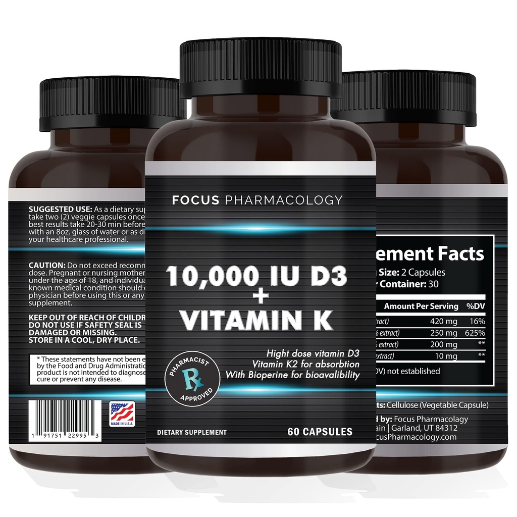 Vitamin K2 dengan Tambahan Kekuatan D3 Bone = 124; Heart Health None - GMO Formula 10.000 IU Vitamin D3 & 200 mcg Vitamin K2 (MK7)