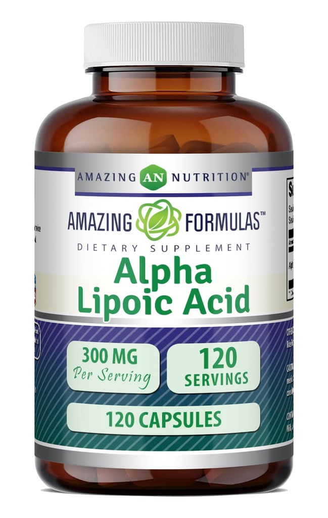 Amazing Formulas Alpha Lipoic Acid 300 Mg Capsules Suplement: 124; Non- GMO 124; Gluten Free Alag14; Made in USA (120)