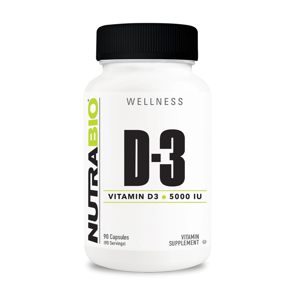 NutraBio Vitamin D (5000 IU), Dukungan Imune - 90 Kapsul Vegetable