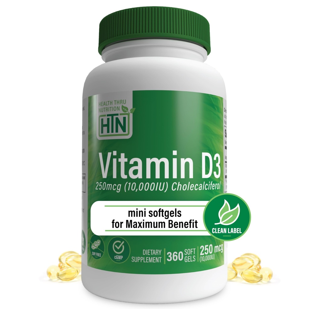Health Thru Nutrition Vitamin D3 10000iu 360 Mini Softgeels for Maximum Benefit Year Suply 124; 250mcg Cholecalferol 124; 3rd Party Tested 124; Ness-GMO USP Tingkat dalam EVOO Organik 124; Dukungan Kesehatan Ammune