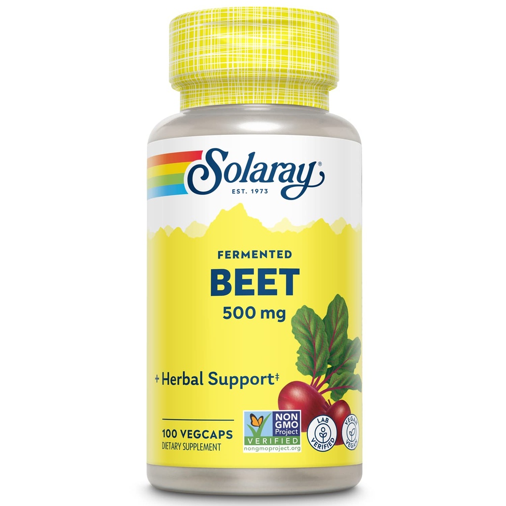 SOLARAY Ferted Root Extract from Organic Beets - Beet Root Capsules Traditional Digunakan untuk Energy, Endurance, Blood Flow, Heart Health Support - Vegan, Non- GMO, 60-Day Jaminan, 100 VevCaps