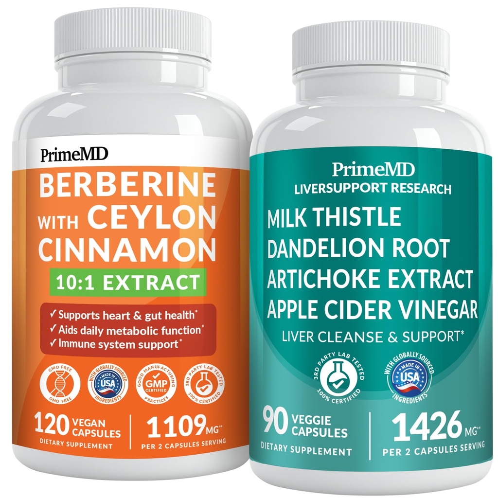 PrimeMD 21- in- 1 Berberine Tambahan dengan Cinnamon Ceylon, Chromium, Bitter Melon dan Green Tea Extract (120 ct) &