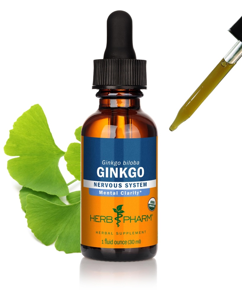 Herb Pharm Certified Organic Ginkgo Cair Ekstrak untuk Memori dan Konsentrasi - 1 Ounce (781468)