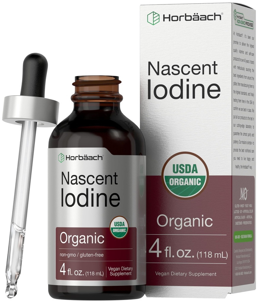 Horbaach Nascent Iodin Drops 1124; 4 Fl Oz 124; Cair Organik Taincture Suplemen 124; sebagai Potasium Iodide 124; Vegan, Non-GMO, dan Gluten Bebas