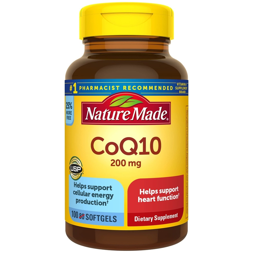 Nature Made CoQ10 200 mg, Dietary Suplement for Heart Health Production, 100 Softgels, 100 Day Supply