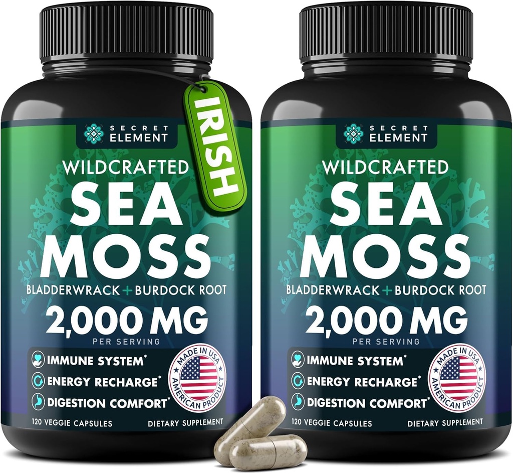 Sea Moss Capsules - Irish Sea Moss Advanced with Burdock Root, Bladderwrack & Muira Puama for Imunity, Gut, & Energy - Superfood Sea Moss Suplemen / Raw Moss Powder (2 Pack)
