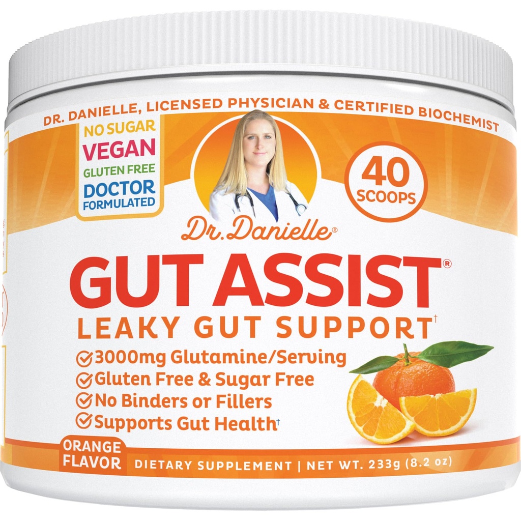 Leaky Gut Duckder Powder 124; L-Glutamine Gut Lining Formula 12.4; Gut Assist oleh Dr. Danielle, Orange Flavor