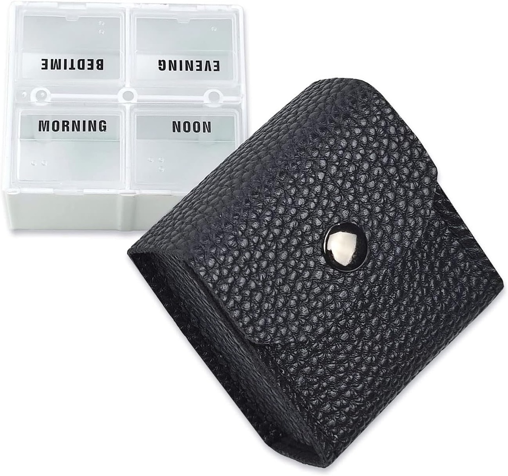 VOFOON Small Pill Organizer, Travel Pill Box untuk Purse, Pocket Pill Container, 4 kali sehari Obat Pill Portabel Vitamin Case, Kotak Tambahan Minyak Ikan (4 Kompartemen, 4X- SU)