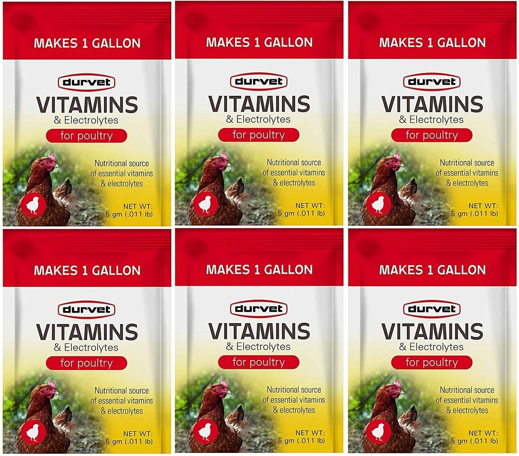Durvet 6 Pack of Vitamin and Electrolytes for Poultry, 5 Grams, Makes 6 Gallons