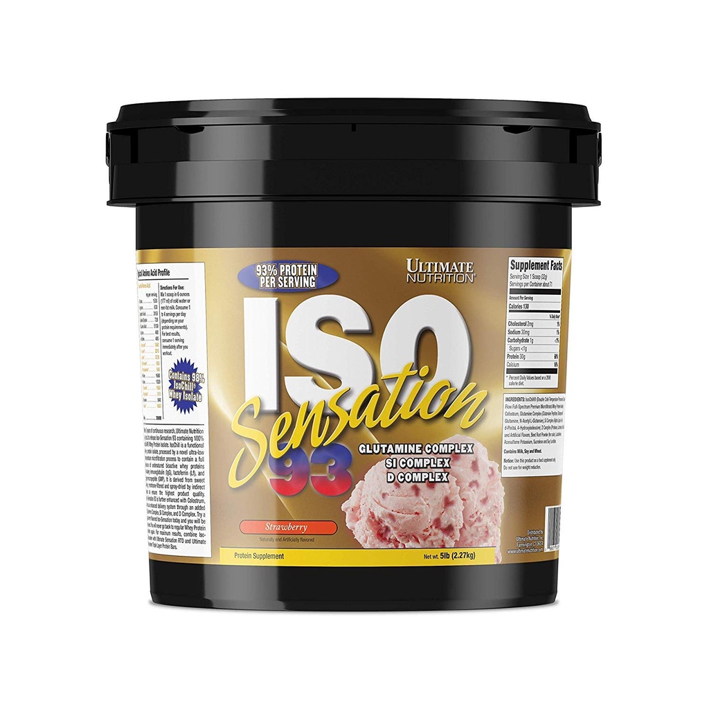 Ultimate Nutrition Iso Sensation 93 dengan Glutamine, Whiy Protein Isolat Bubuk, 30 Grams Protein, Rendah Protein Carb Shakes, Keto Friendly, 5 Pounds, Strawberry Flavried
