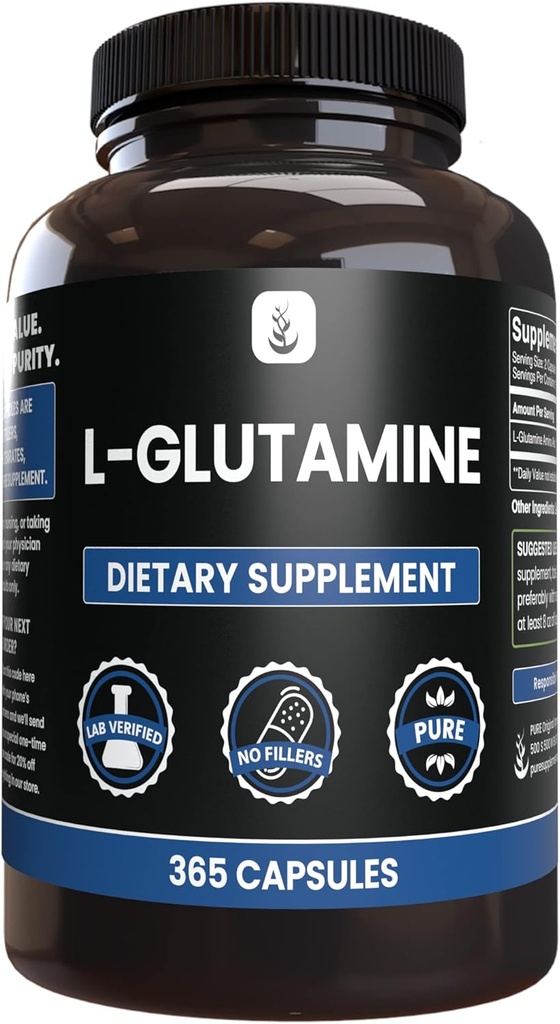 PURE ORIGINAL INGREDIENTS L- Glutamine (365 Capsules) No Magnesium Or Rice Fillers, Always Pure, Lab Verified