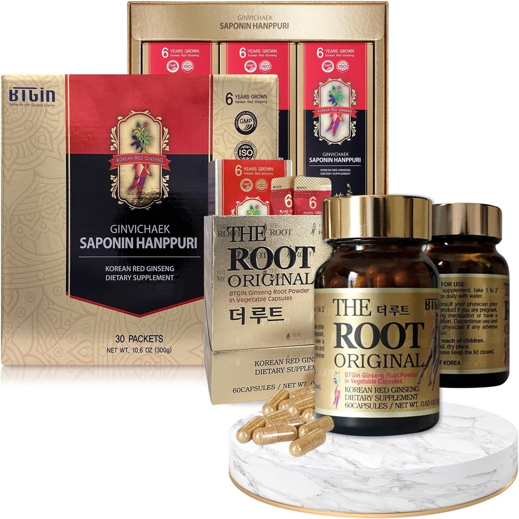 Red Ginseng Ekstrak 3000mg dan Capsules Bundle - Saponin Hanpuri + Root Asli - Suplemen Energi Alam untuk Dukungan Imune, Stress Relief, Fokus & Mental Clarity dengan Ginsenoside Rg3