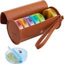 FGcase Weekly Pill Organizer 2 Times satu Hari Besar 7 Rainbow Pil Box dengan Brown PU Case Portable Travel Container AM PM Pill Box untuk Vitamin, Fish Oils, Medicine, Suplemen