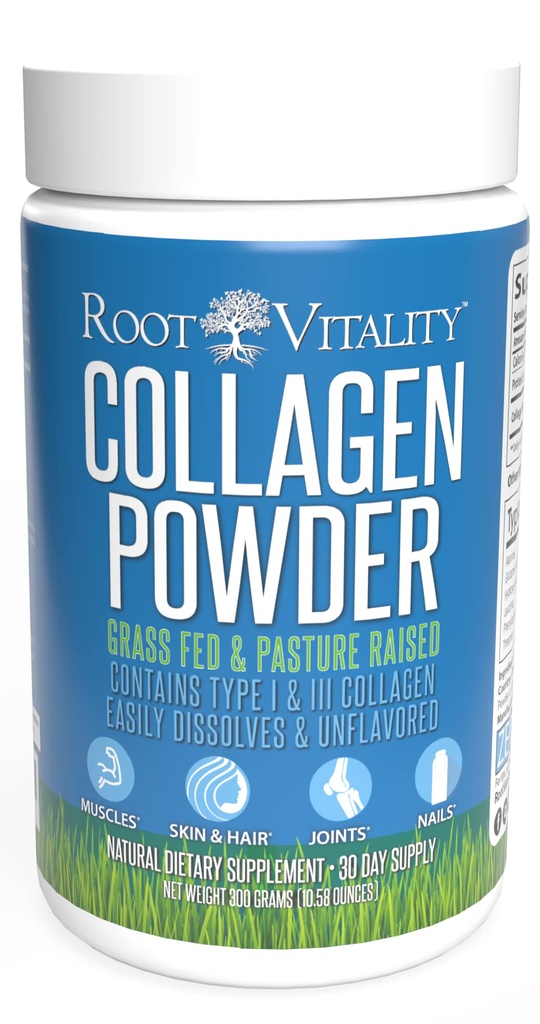 Akar Vitals Collagen Peptides Powder - Grass- Fed, Pasture- Dibesarkan Protein Hydrolyzed untuk Skin, Hair, & Nails - Non-GMO, Zero Sugar Daily Suplemen untuk Pria & Women (30 Pelayan)