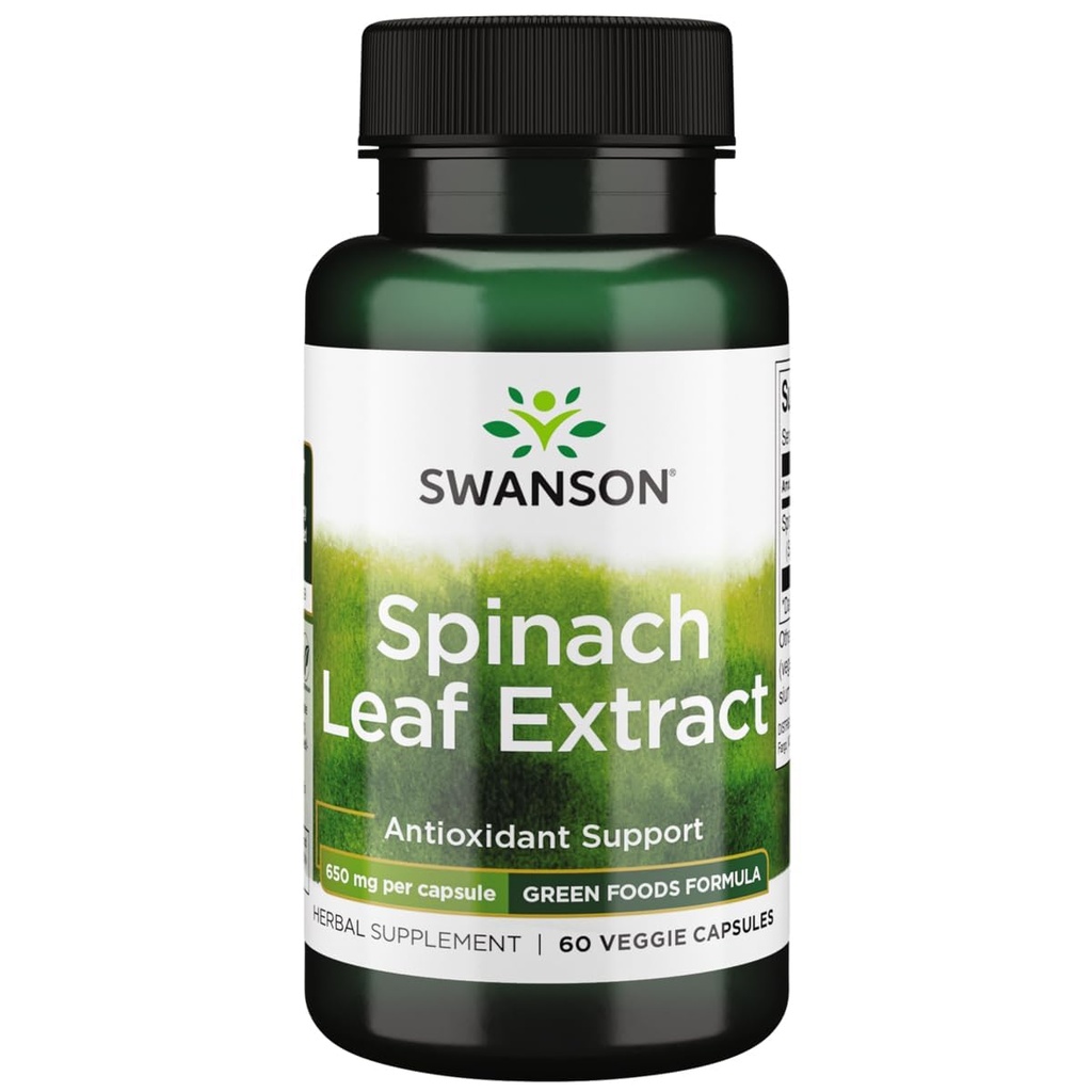 Swanson Spinach Leaf Extract - Herbal Supplement Promoting Overall Health - Green Foods Formula w / Benefy Thylakoids & Chlorophill - (60 Vevgie Capsules, 650mg Masing-masing)