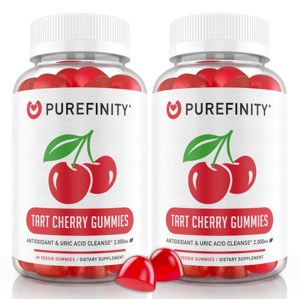Tart PUREFINITY Cherry Gummies - Uric Acid Flush for Joint Relief & Recovery, Raw Juice Extract antioksidant - Non-GMO, Gluten Free, Vegan, 60 Count (Pack of 2)