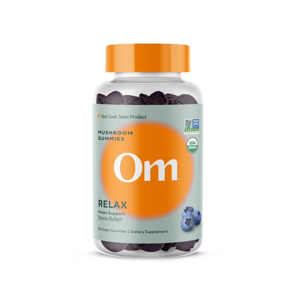 Om Mushroom Superfood Relax Gummies - 28 Servis - Blueberry Reishi & Ashwagandha Gummies for Stress Relief, Relaxation & Mood Support