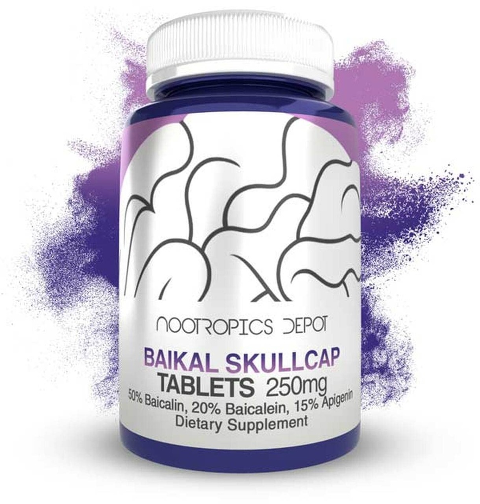 Nootropics Depot Baikal Skullcap Extract Tablet 126; 250mg 124; 60 Count 124; > 15% Apigenin, > 20% Baicalein, > 50% Baicalin